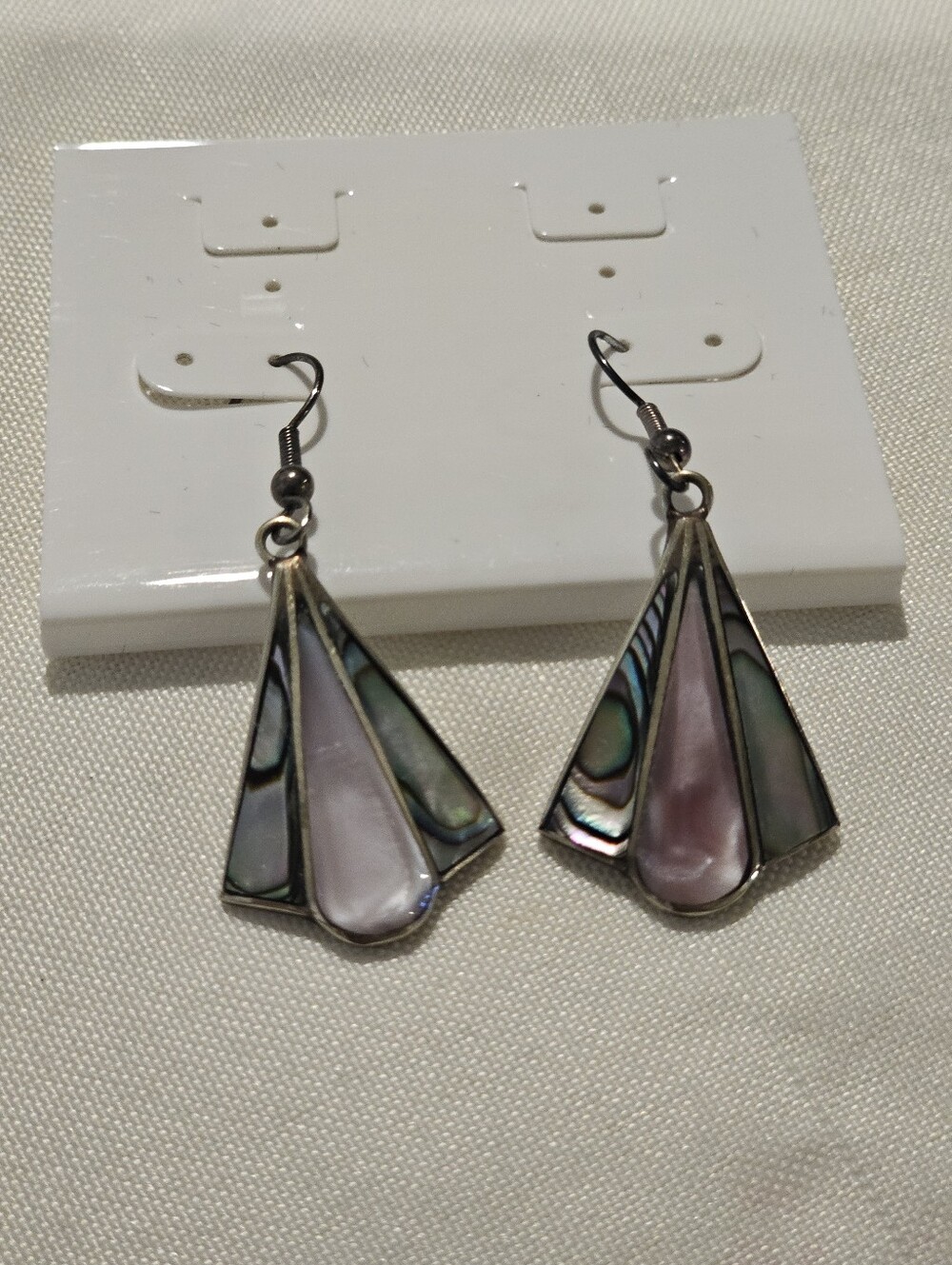 Vtg. Abolone Gemstone Drop Earrings